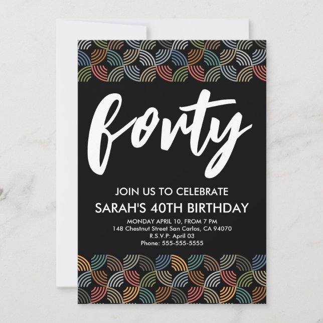 Modern 40th birthday simple stylish elegant script invitation (Front)