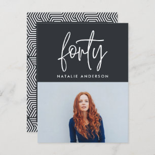 Modern 40th birthday simple stylish elegant script invitation postcard