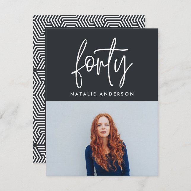 Modern 40th birthday simple stylish elegant script invitation postcard (Front/Back)