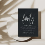 Modern 40th birthday simple stylish elegant script invitation postcard<br><div class="desc">Modern 40th birthday simple stylish elegant script & geometric 40th birthday invite. Modern geometric backer pattern. Part of a collection. Color can be changed.</div>