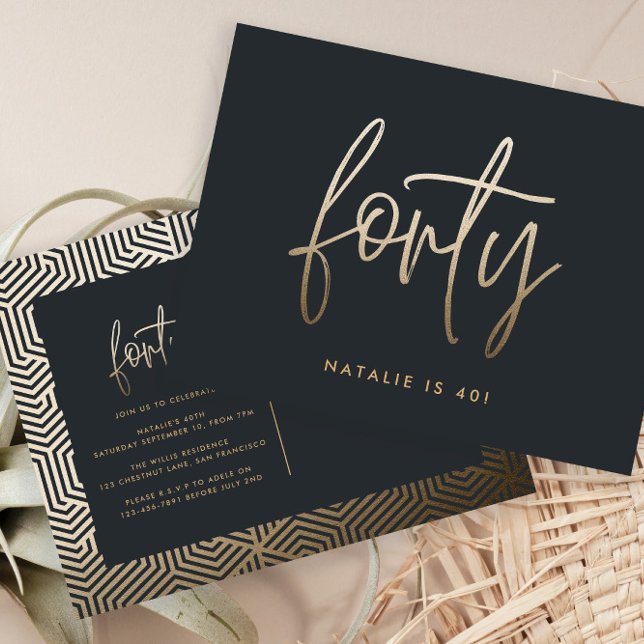 Modern 40th birthday simple stylish elegant script invitation postcard (Creator Uploaded)