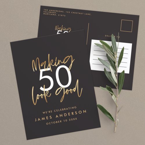 Modern 40th birthday simple stylish elegant script invitation postcard