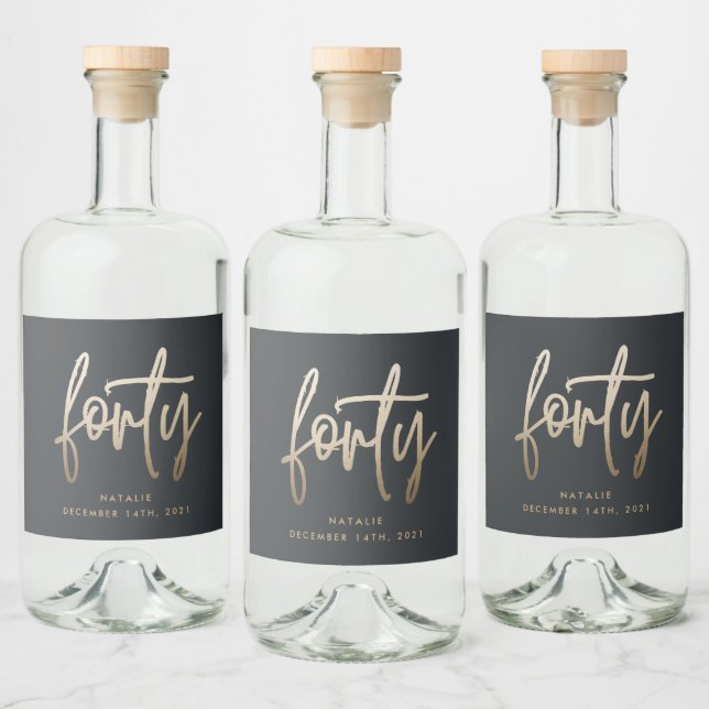 Modern 40th birthday simple stylish elegant script liquor bottle label (Bottles)