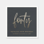 Modern 40th birthday simple stylish elegant script napkins