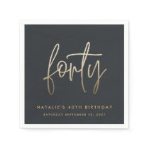 Modern 40th birthday simple stylish elegant script napkins