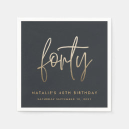 Modern 40th birthday simple stylish elegant script napkins