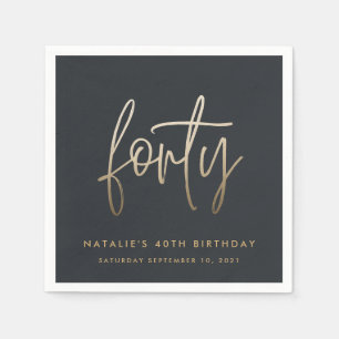 Modern 40th birthday simple stylish elegant script napkins