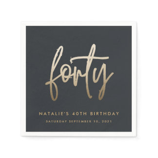 Modern 40th birthday simple stylish elegant script napkins
