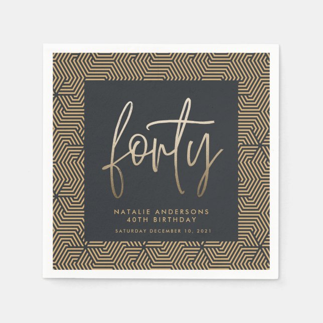 Modern 40th birthday simple stylish elegant script napkins (Front)