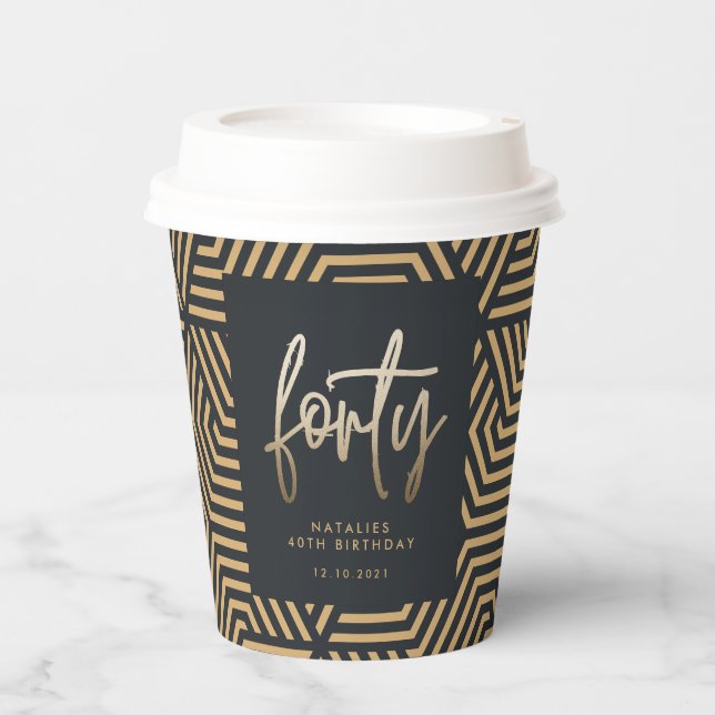 Modern 40th birthday simple stylish elegant script paper cups (Front)