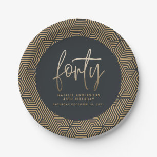 Modern 40th birthday simple stylish elegant script paper plates