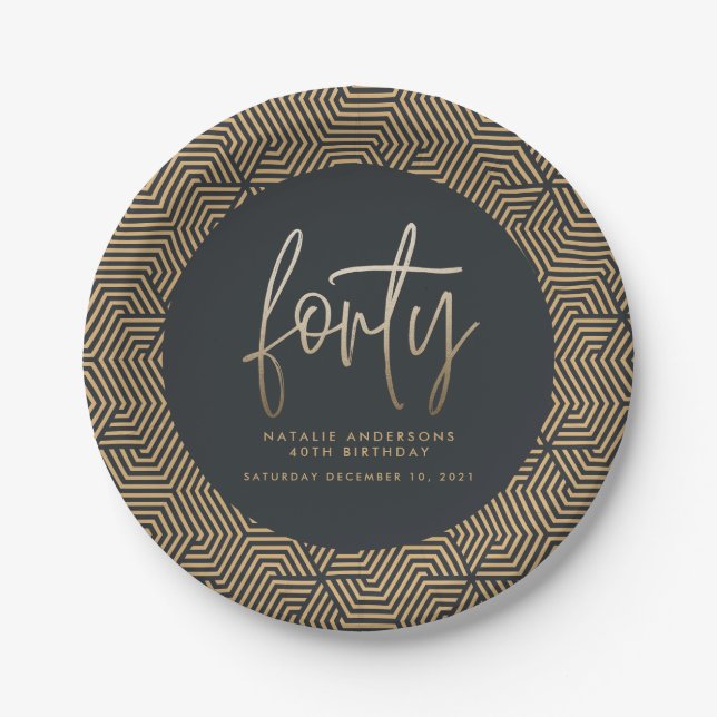 Modern 40th birthday simple stylish elegant script paper plates (Front)