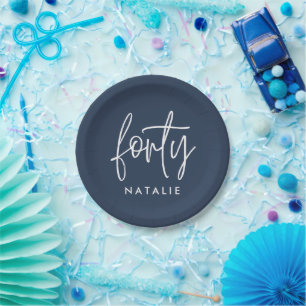 Modern 40th birthday simple stylish elegant script paper plates