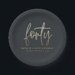 Modern 40th birthday simple stylish elegant script paper plates<br><div class="desc">Modern 40th birthday simple stylish elegant black and gold script paper plate</div>