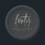 Modern 40th birthday simple stylish elegant script paper plates<br><div class="desc">Modern 40th birthday simple stylish elegant black and gold script paper plate</div>