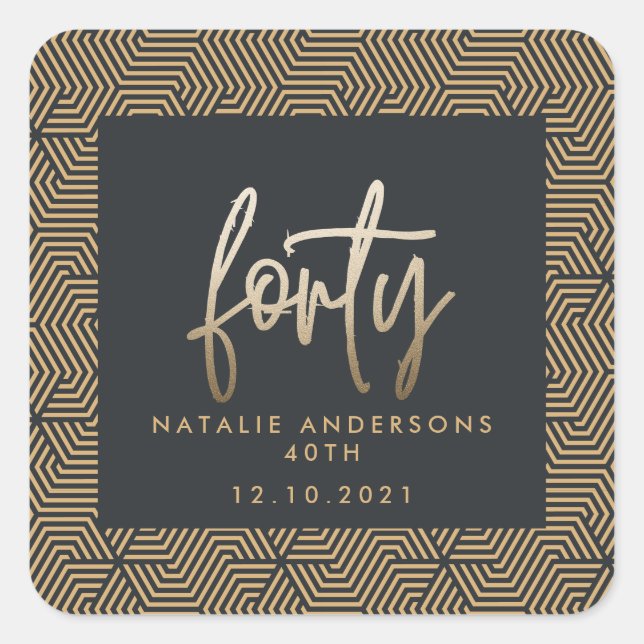 Modern 40th birthday simple stylish elegant script square sticker (Front)