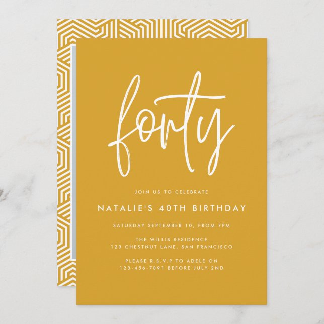 Modern 40th birthday simple stylish script photo (Front/Back)
