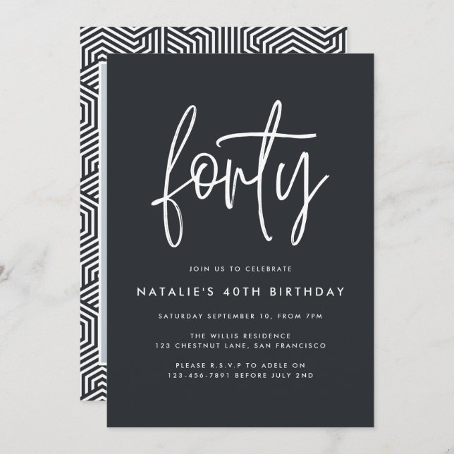 Modern 40th birthday simple stylish script photo (Front/Back)