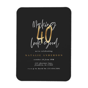 Modern 40th birthday typography black and gold magnet