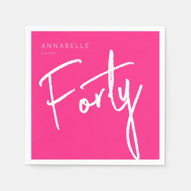 Modern 40th Forty Fortieth birthday pink Napkins (Front)