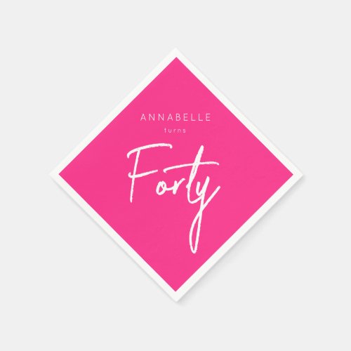 Modern 40th Forty Fortieth birthday pink Napkins