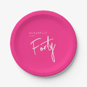 Modern 40th Forty Fortieth birthday Pink Paper Plates