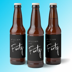 Modern 40th Forty Fortieth men's birthday black Beer Bottle Label
