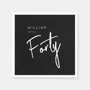 Modern 40th Forty Fortieth men's birthday black Napkins