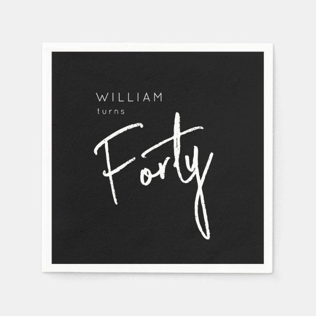 Modern 40th Forty Fortieth men's birthday black Napkins (Front)