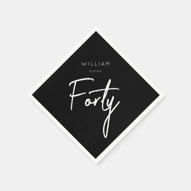 Modern 40th Forty Fortieth men's birthday black Napkins (Corner)