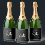 Modern 40th Forty Fortieth men's birthday black Sparkling Wine Label<br><div class="desc">Custom sparkling wine labels for 40th birthday party celebrations.  Customize with your own name.  Colors can be edited in the design tool. Please use the message me button below for help with further customization and special requests.  © Zoe Chapman Design</div>