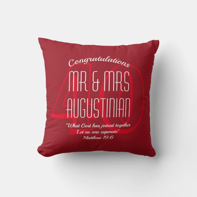 Modern | 40th RUBY Wedding Anniversary | Christian Throw Pillow (Front)