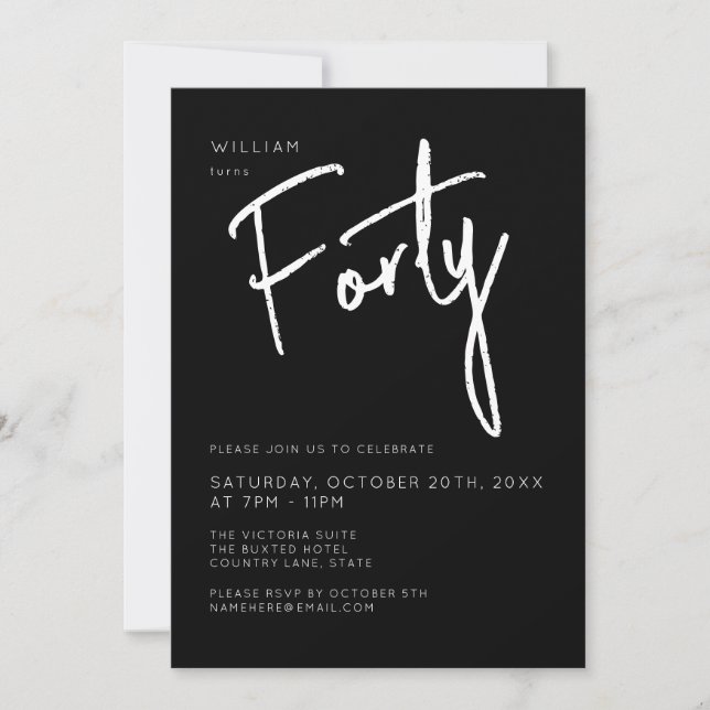 Modern 40th Thirty Thirtieth Black birthday party Invitation (Front)