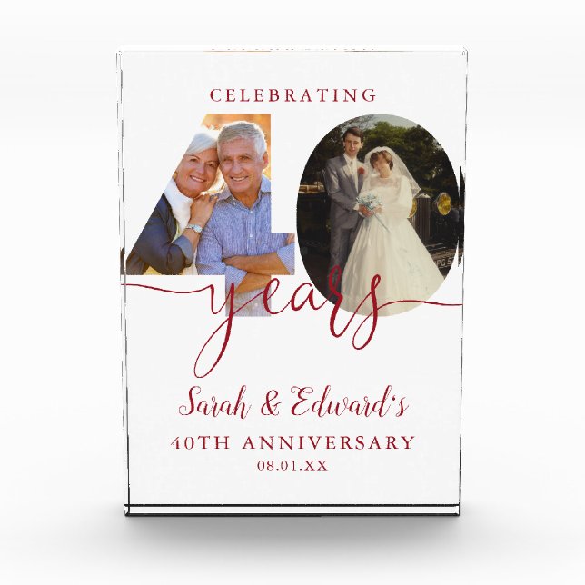 Modern 40th Wedding Anniversary Ruby 2  Photo Block (Front)