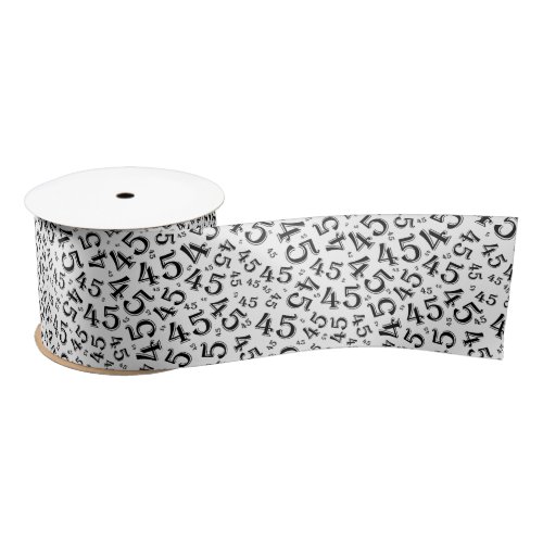 Modern 45th Birthday Number Pattern Black/White Satin Ribbon