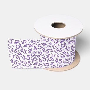 Modern 45th Birthday Number Pattern Purple/White Satin Ribbon