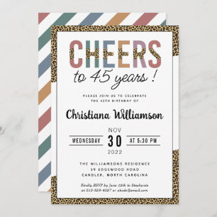 Modern 45th Birthday Party Leopard Print Elegant Invitation