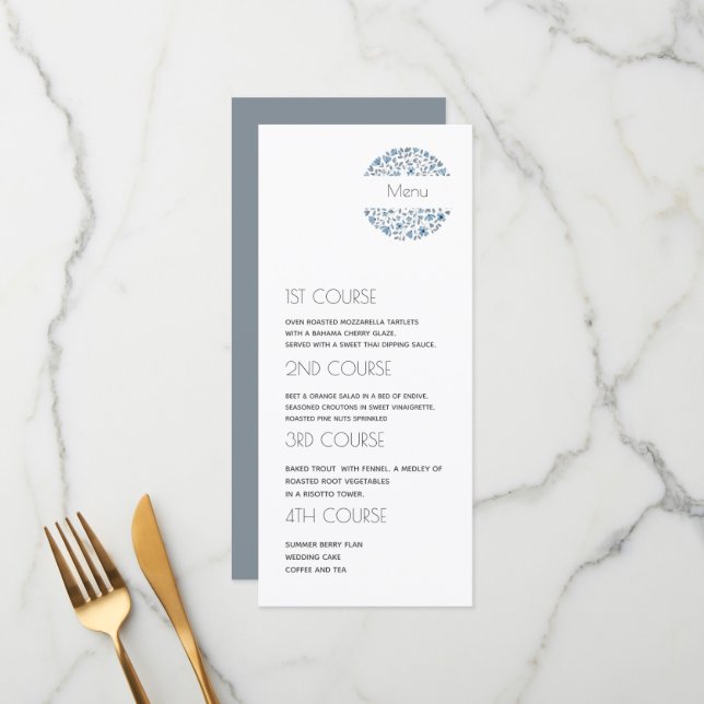 Modern 4 Course Floral Wedding  Menu (Front/Back In Situ)