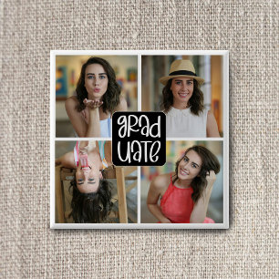 Modern 4 Custom Grad Photo Collage Graduation Button