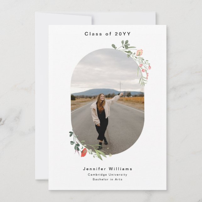 Modern 4 Custon Photo (1 +3) Wildflower Graduation Announcement (Front)