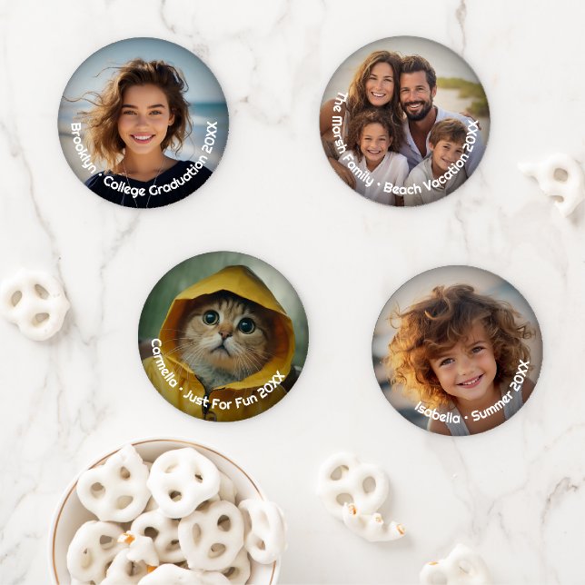 Modern 4 Different Photos - Retro Text - Personal Coaster Set (In Situ)