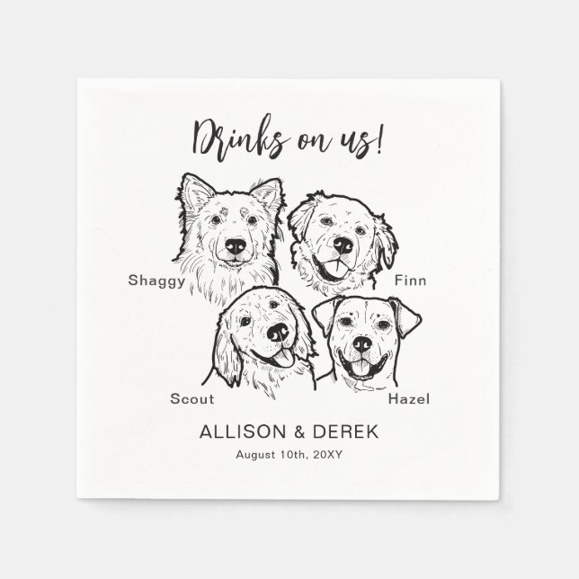 Modern 4 Dogs Drink On Me Pet Dog Wedding  Napkins (Front)