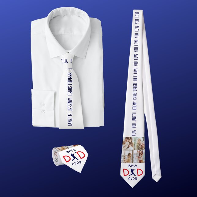 Modern 4 Family Photo Best Dad Ever Fathers Day Neck Tie (Creator Uploaded)