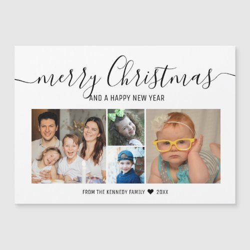 Modern 4 Family Photo Collage Merry Christmas Card