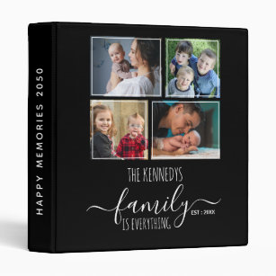 Modern 4 Family Photo Collage Picture Album Black 3 Ring Binder