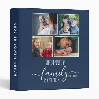 Modern 4 Family Photo Collage Picture Album Blue 3 Ring Binder