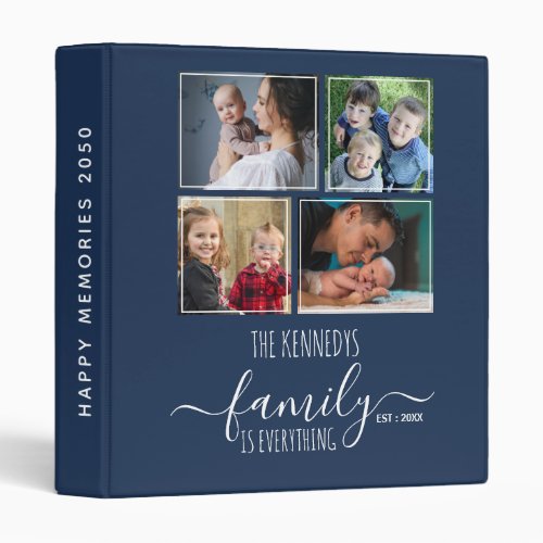 Modern 4 Family Photo Collage Picture Album Blue 3 Ring Binder