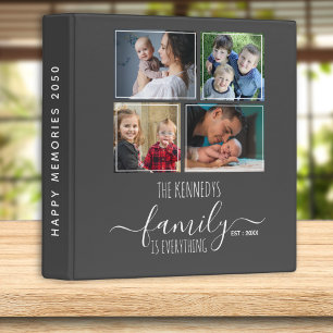 Modern 4 Family Photo Collage Picture Album Gray 3 Ring Binder