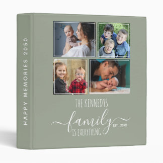 Modern 4 Family Photo Collage Picture Album Sage 3 Ring Binder
