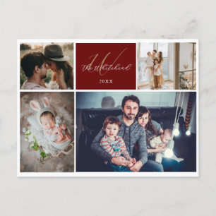 Modern 4 Family Photos Monogram Holiday Postcard